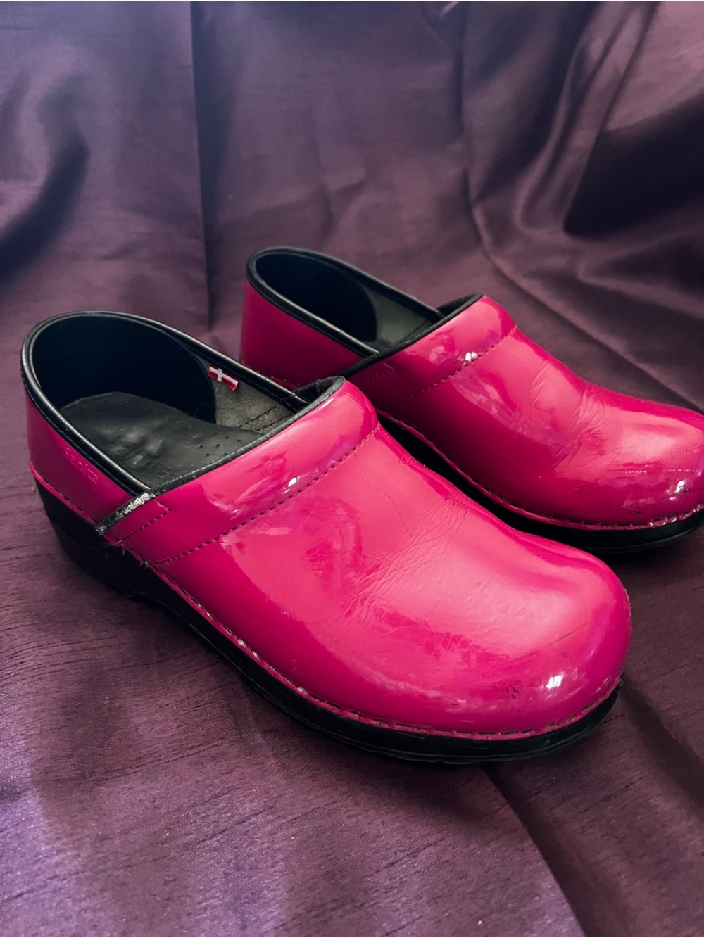Sanita Hot Pink Patent Leather Clogs